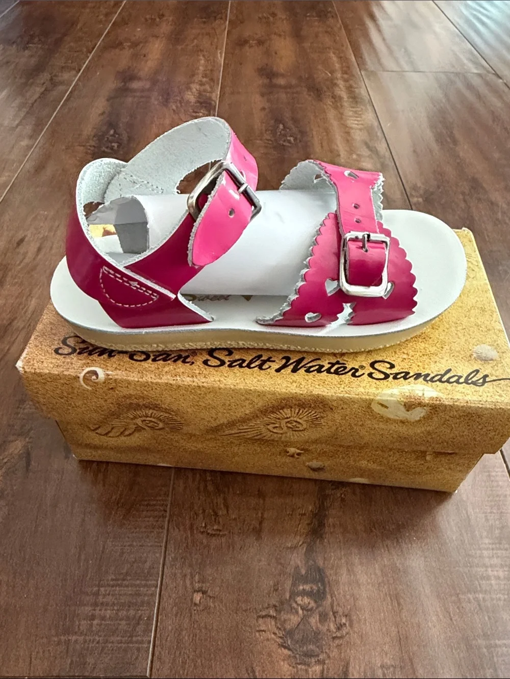 Girls Hot Pink Heart Accent Buckle Sandals
